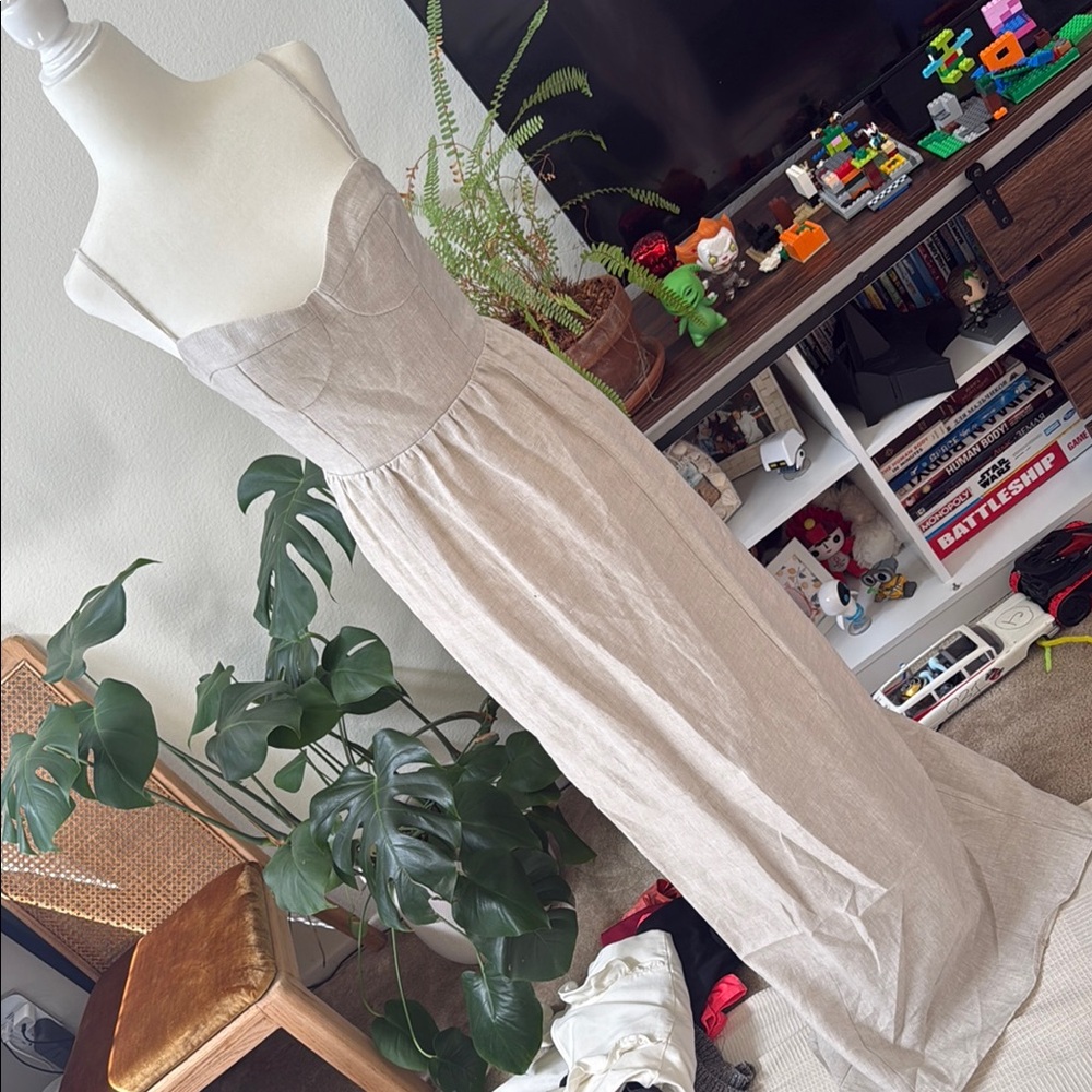 Reformation Linen Maxi Dress in Light Beige